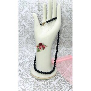 Black Beaded Necklace With Gold- Toned Vintage Clasp 8.5”